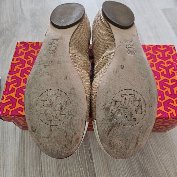 Tory Burch Carita White Natural Beach Woven Straw Leather Ballet Flats Size 8.5 - Picture 3 of 4